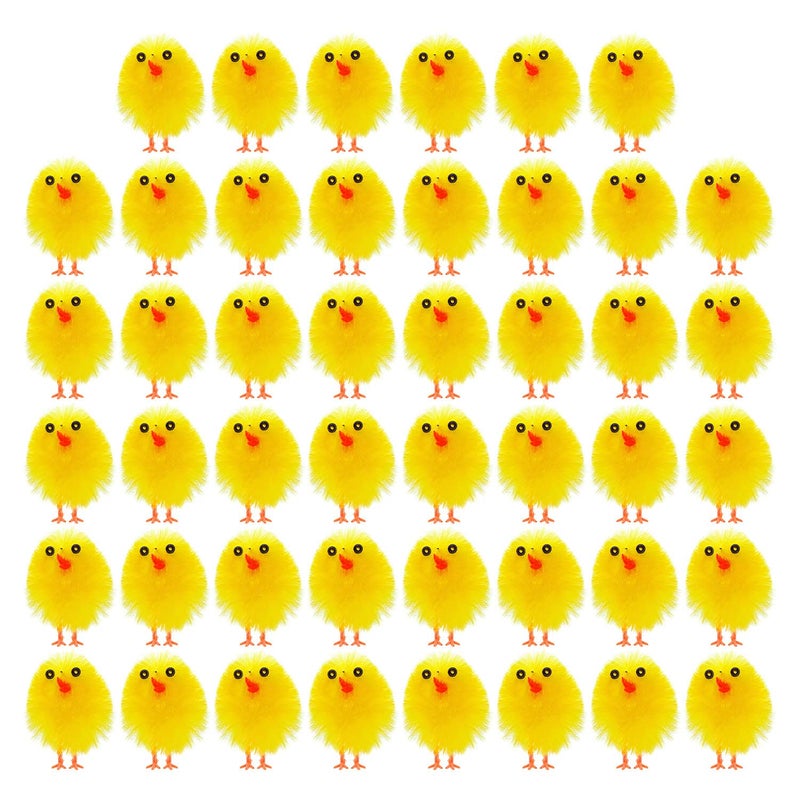 TUPARKA 46 Pcs Mini Easter Chicks Yellow Easter Chenille Cute Fully Chicks for Party, Easter Egg Bonnet Decoration - Image 1
